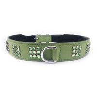 Green Nubuck Leather+Jewels Dog Collar Neck Size: 20.5"-23.5"