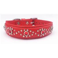 Red Leather+Gem Stone Dog/Cat Collar Neck:7"-8.5" Pet G
