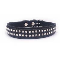 Diamante Black Leather Dog Collar, Fits Neck Size: 11"-12.5"