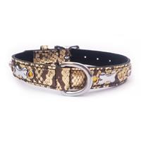 Extra Large Jewelled Brown Snakeskin Print Dog Collar, Fits Neck Size;16.5-19.5"