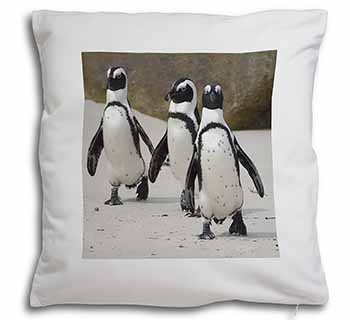 Penguins on Sandy Beach Soft White Velvet Feel Scatter Cushion