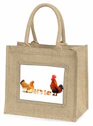 Hen, Chicks and Cockerel Natural/Beige Jute Large Shopping Bag