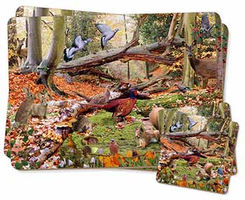 Forest Wildlife Animals Twin 2x Placemats and 2x Coasters Set in Gift Box