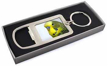 Yellow Budgerigar, Budgie Chrome Metal Bottle Opener Keyring in Box