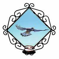 Flying Kestrel Bird of Prey Wrought Iron Wall Art Candle Holder