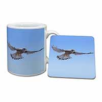 Flying Kestrel Bird of Prey Mug and Coaster Set