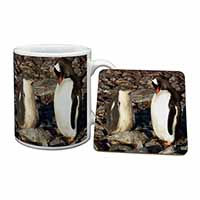 Penguins on Pebbles Mug and Coaster Set