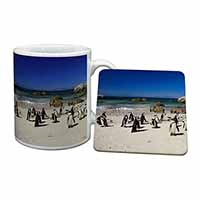 Beach Penguins Mug and Coaster Set