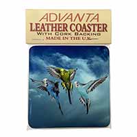 Budgies in Flight Single Leather Photo Coaster