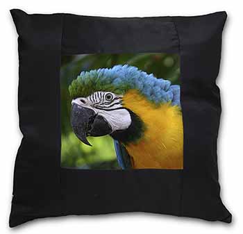 Blue+Gold Macaw Parrot Black Satin Feel Scatter Cushion