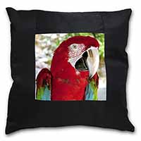 Green Winged Red Macaw Parrot Black Satin Feel Scatter Cushion