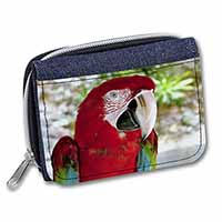 Green Winged Red Macaw Parrot Unisex Denim Purse Wallet