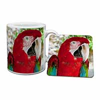 Green Winged Red Macaw Parrot Mug and Coaster Set