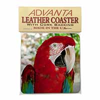 Green Winged Red Macaw Parrot Single Leather Photo Coaster