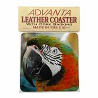 Face of a Macaw Parrot Single Leather Photo Coaster