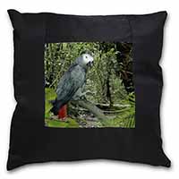 African Grey Parrot Black Satin Feel Scatter Cushion