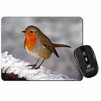 Robin on Snow Wall Computer Mouse Mat