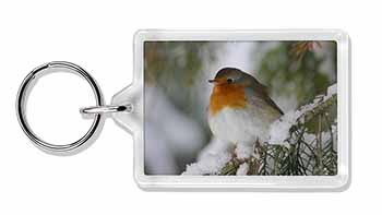 Robin Red Breast in Snow Tree Photo Keyring printed full colour