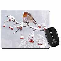 Robin on Snow Berries Branch Computer Mouse Mat