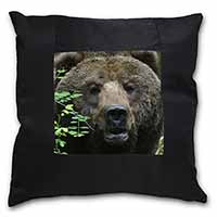 Beautiful Brown Bear Black Satin Feel Scatter Cushion