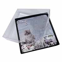 4x Spirit Cat on Kitten Watch Picture Table Coasters Set in Gift Box
