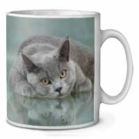 British Blue Cat Laying on Glass Ceramic 10oz Coffee Mug/Tea Cup