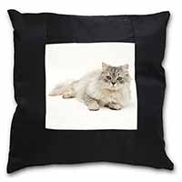 Silver Chinchilla Persian Cat Black Satin Feel Scatter Cushion