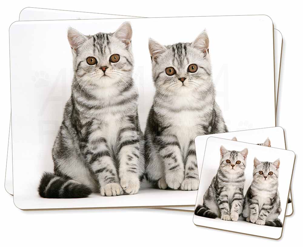 Face of Brown Tabby Cat Twin 2x Placemats+2x Coasters Set in Gift Box AC-191PC 