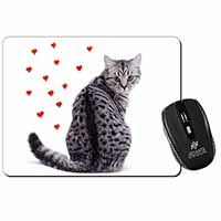 Silver Tabby Cat with Red Hearts Computer Mouse Mat