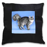 Silver Maine Coon Cat Black Satin Feel Scatter Cushion