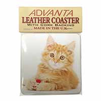 Fluffy Ginger Kitten Single Leather Photo Coaster