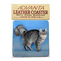 Silver Maine Coon Cat Single Leather Photo Coaster