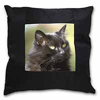 Beautiful Fluffy Black Cat Black Satin Feel Scatter Cushion
