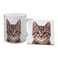 Brown Tabby Cats Face Mug and Coaster Set