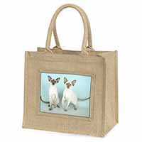 Siamese Cats Natural/Beige Jute Large Shopping Bag