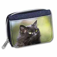 Beautiful Fluffy Black Cat Unisex Denim Purse Wallet