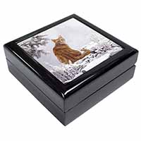 Ginger Winter Snow Cat Keepsake/Jewellery Box