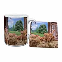 Ginger Cat and Kittens in Barn Mug and Coaster Set