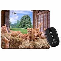 Ginger Cat and Kittens in Barn Computer Mouse Mat