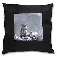 Animal Fantasy Cat+Snow Leopard Black Satin Feel Scatter Cushion