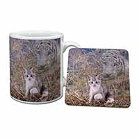 Kitten and White Tiger Watch Mug and Coaster Set