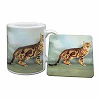 Bengal Gold Marble Cat Mug and Coaster Set