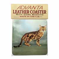 Bengal Gold Marble Cat Single Leather Photo Coaster