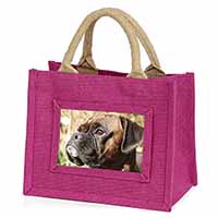 Brindle Boxer Dog Little Girls Small Pink Jute Shopping Bag