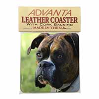 Brindle and White Boxer Dog Single Leather Photo Coaster