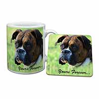 Brindle and White Boxer Dog "Yours Forever..." Mug and Coaster Set