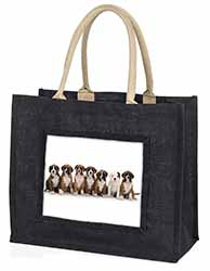 Boxer Dog Puppies Large Black Jute Shopping Bag