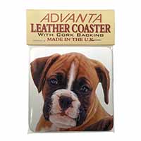Red and White Boxer Puppy Single Leather Photo Coaster