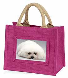 Bichon Frise Dog Little Girls Small Pink Jute Shopping Bag