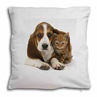 Basset Hound Dog and Cat Soft White Velvet Feel Scatter Cushion